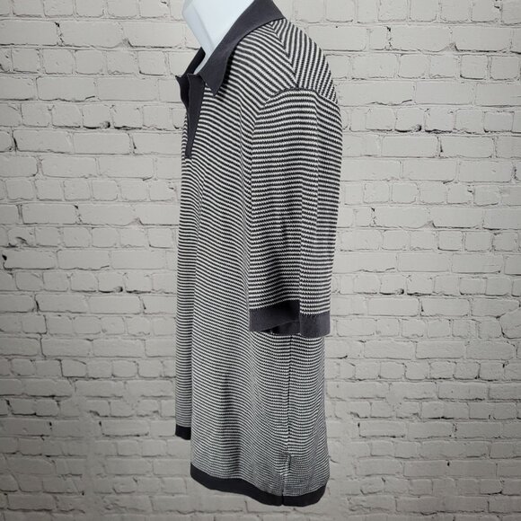 Rag & Bone Grey White Harvey Striped Cotton-Blend Johnny Polo Shirt Large L - Picture 15 of 16